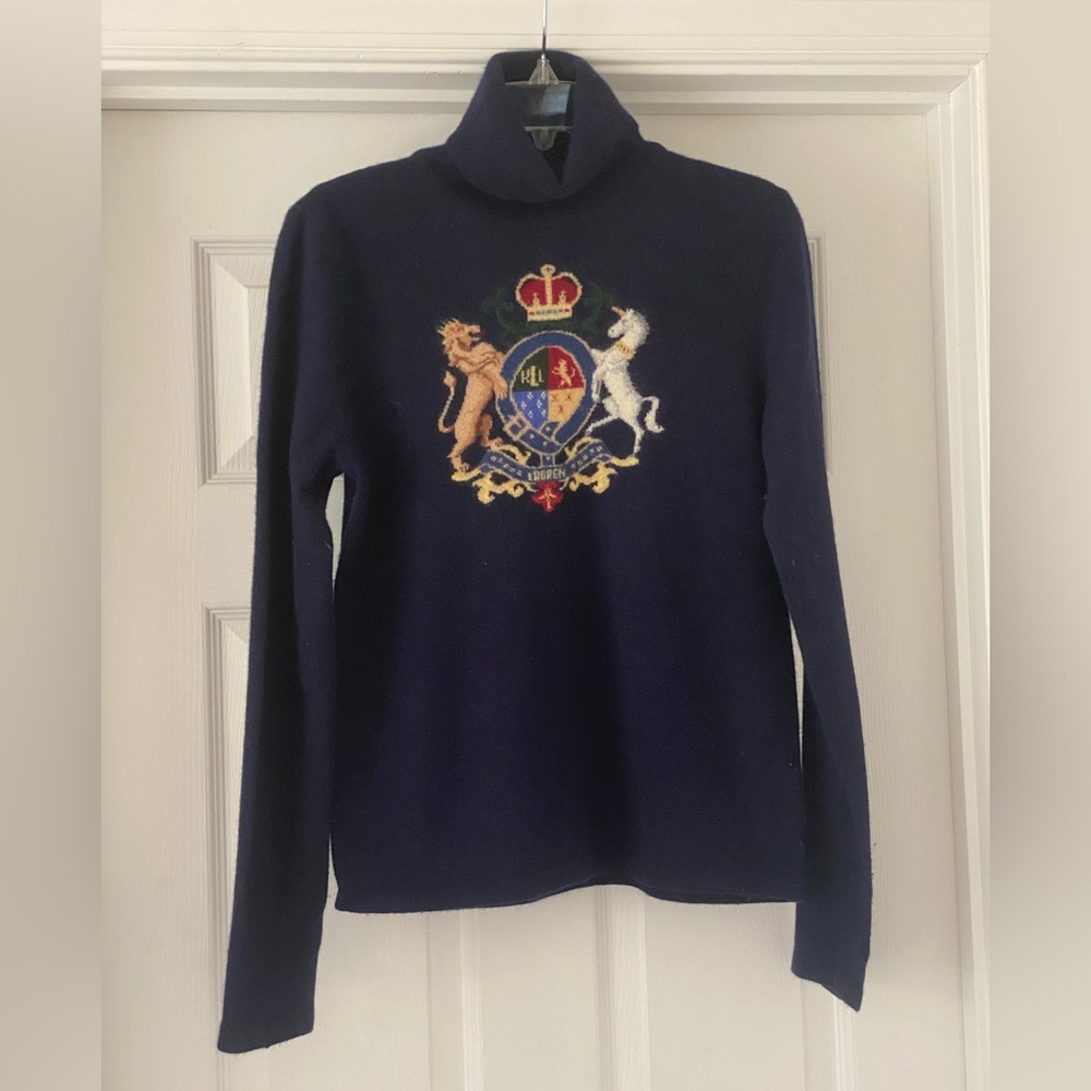 Ralph Lauren Navy Sweater with Crest Design